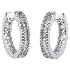 TJD 0.50 Carat Round Diamond 14 Karat White Gold Huggie Hoop Earrings