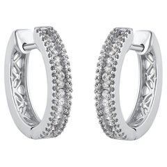 TJD 0.50 Carat Round Diamond 14 Karat White Gold Huggie Hoop Earrings