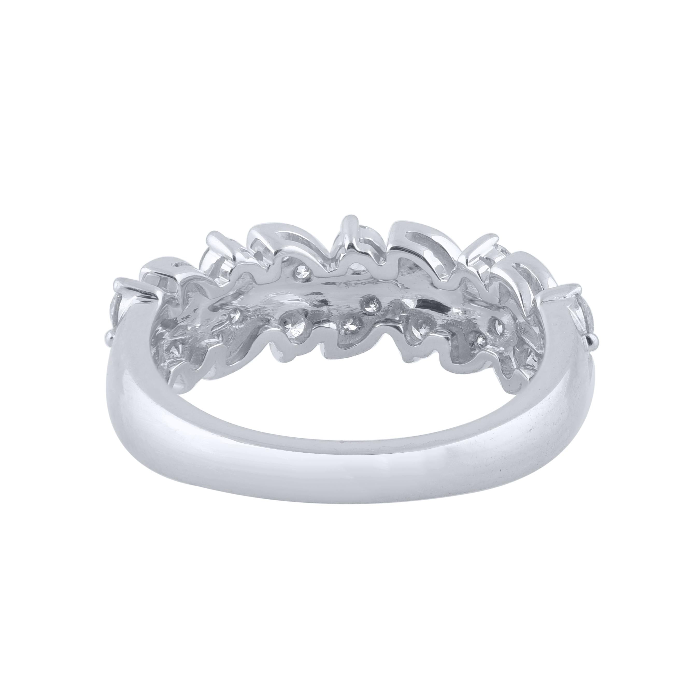 De las mujeres TJD Anillo de boda de oro blanco de 14 quilates con diamante redondo de 0,50 quilates y pétalos de hoja en venta