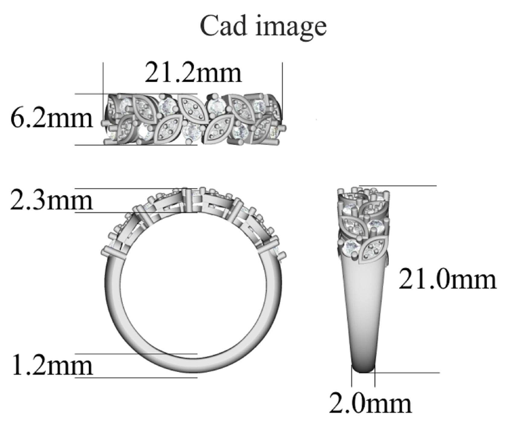 TJD Anillo de boda de oro blanco de 14 quilates con diamante redondo de 0,50 quilates y pétalos de hoja en venta 2