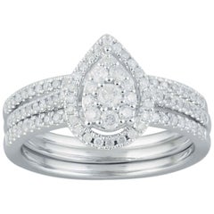 TJD 0.50 Carat Round Diamond 14 Karat White Gold Pear Shape Stackable Bridal Set