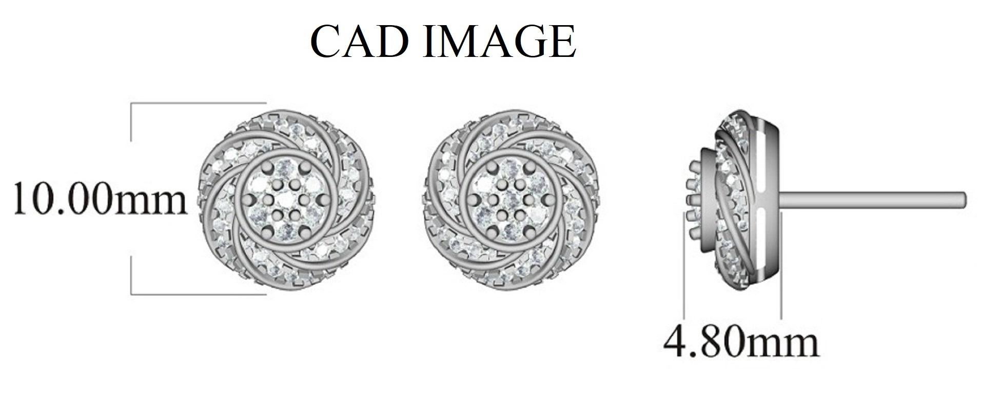 Questi squisiti orecchini con diamanti a grappolo offrono una bellezza pari solo a quella di lei. Questi orecchini sono sapientemente realizzati in oro bianco 14 carati con 110 diamanti rotondi per un totale di 0,50 carati, incastonati in micropunte