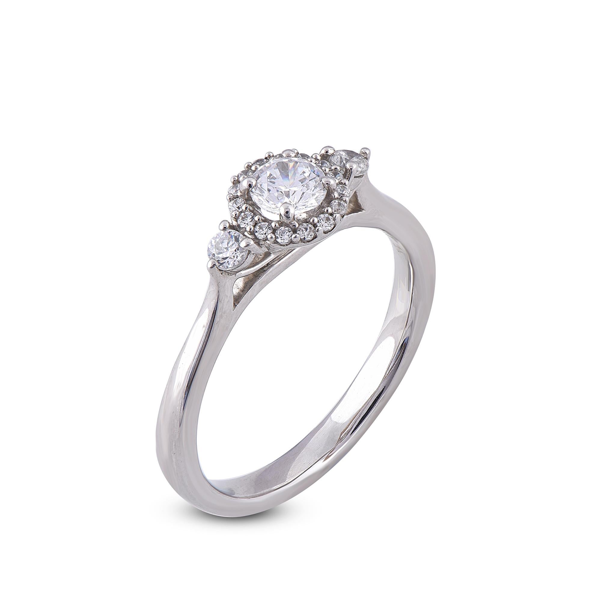 Contemporary TJD 0.50 Carat Round Diamond 14 Karat White Gold Three Stone Anniversary Ring For Sale