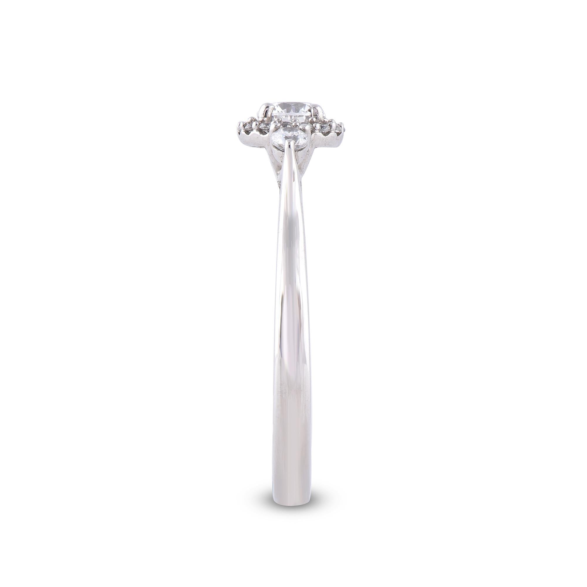 Round Cut TJD 0.50 Carat Round Diamond 14 Karat White Gold Three Stone Anniversary Ring For Sale