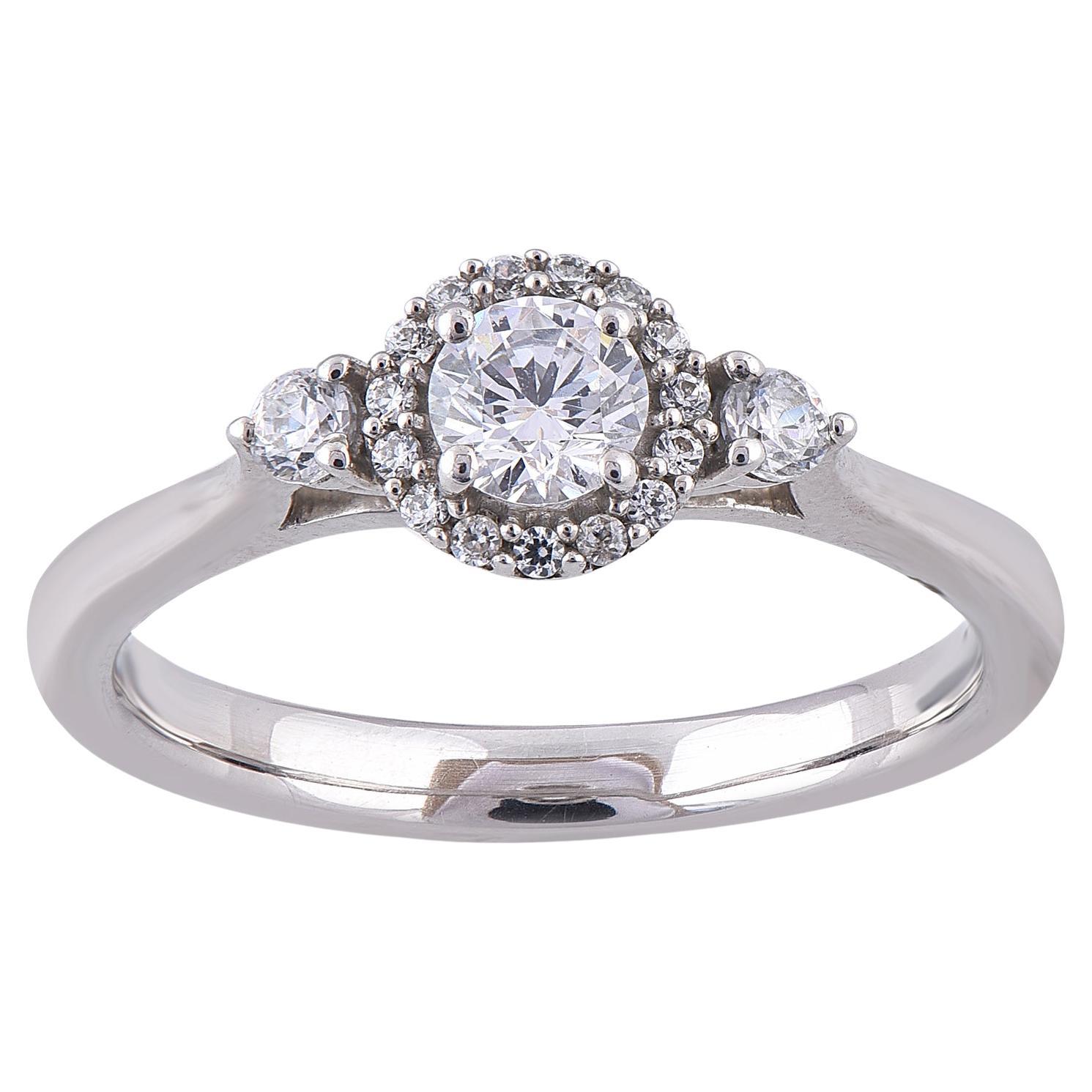 TJD 0.50 Carat Round Diamond 14 Karat White Gold Three Stone Anniversary Ring For Sale