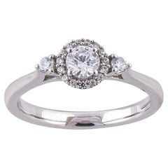 TJD 0.50 Carat Round Diamond 14 Karat White Gold Three Stone Anniversary Ring