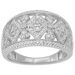 TJD Anillo de boda vintage de oro blanco de 14 quilates con diamante redondo de 0,50 quilates