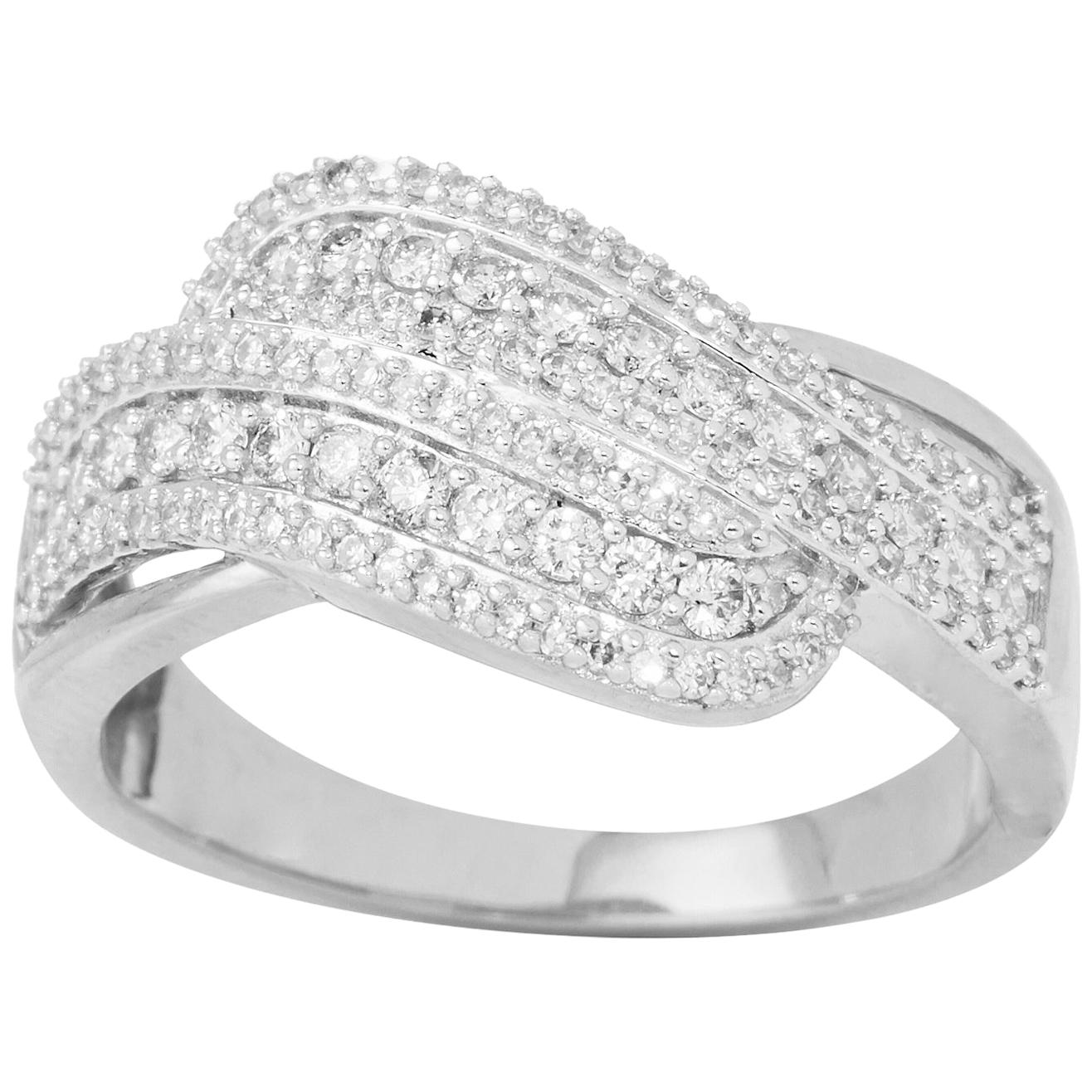 TJD 0.50 Carat Round Diamond 14 Karat White Gold Wave Fashion Engagement Ring For Sale