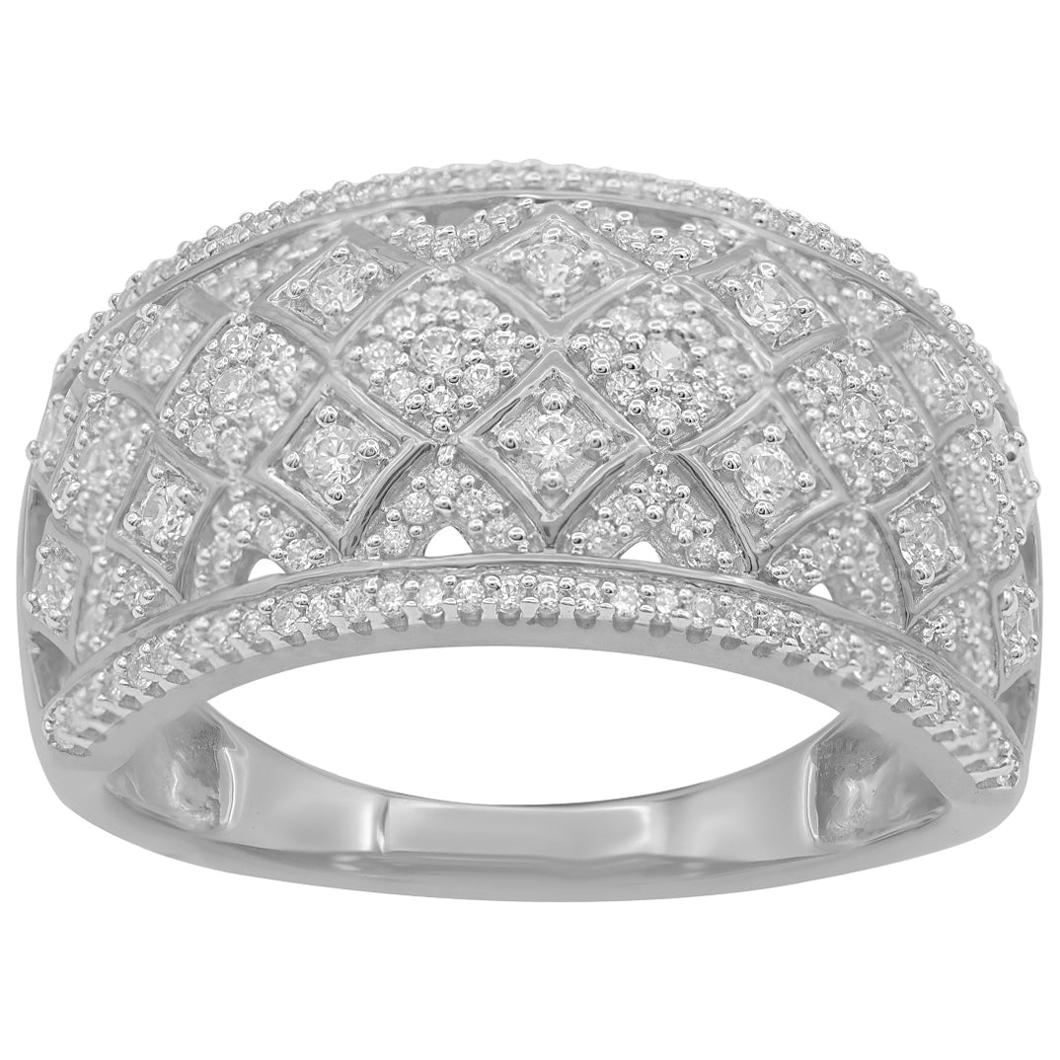 TJD 0.50 Carat Round Diamond 14 Karat White Gold Wide Wedding Band Ring For Sale
