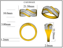 TJD 0.50 Carat Round Diamond 14 Karat Yellow Gold Cross-over Wedding Band Ring
