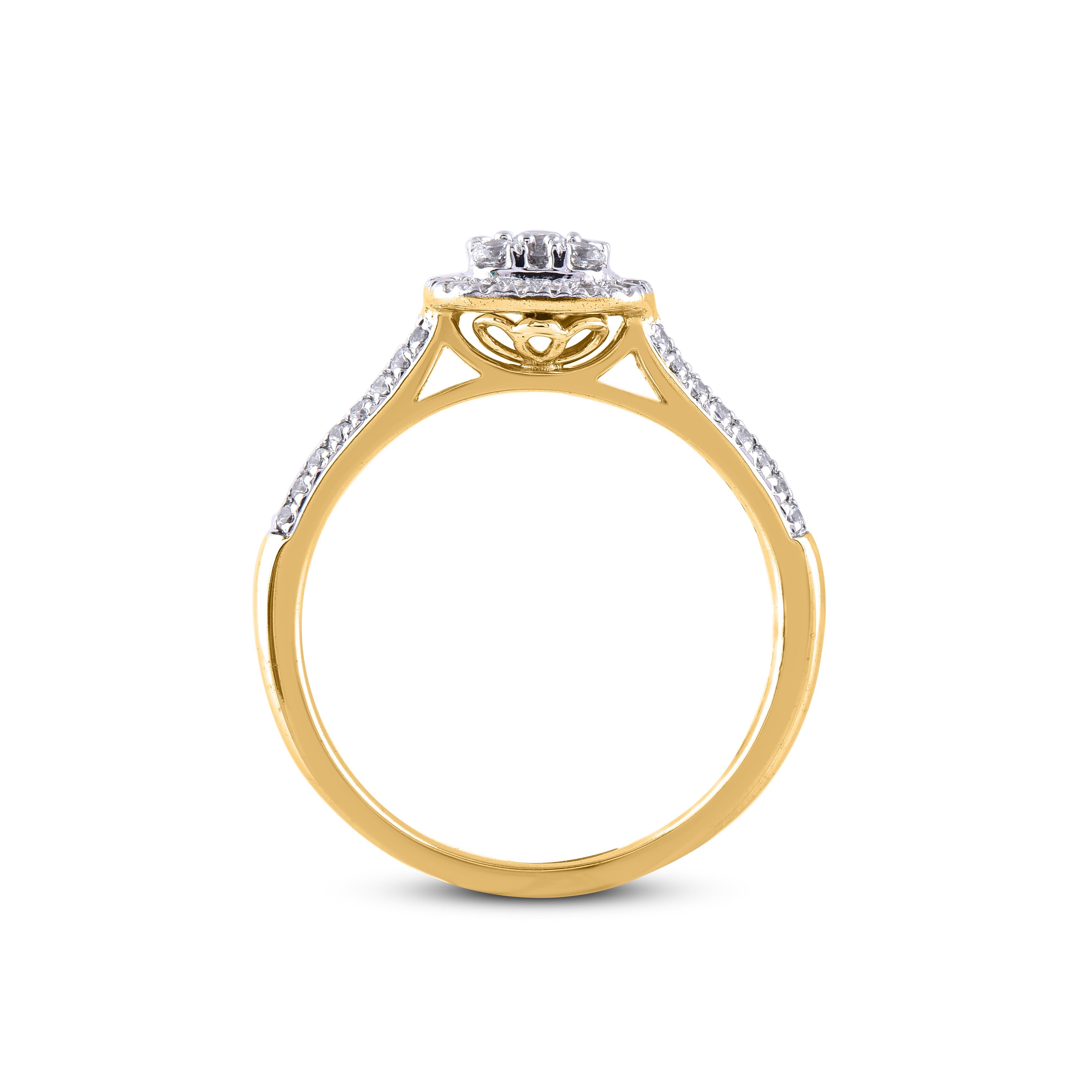 TJD Bague de fiançailles en forme de coussin en or jaune 14 carats avec diamants ronds de 0,50 carat Pour femmes en vente