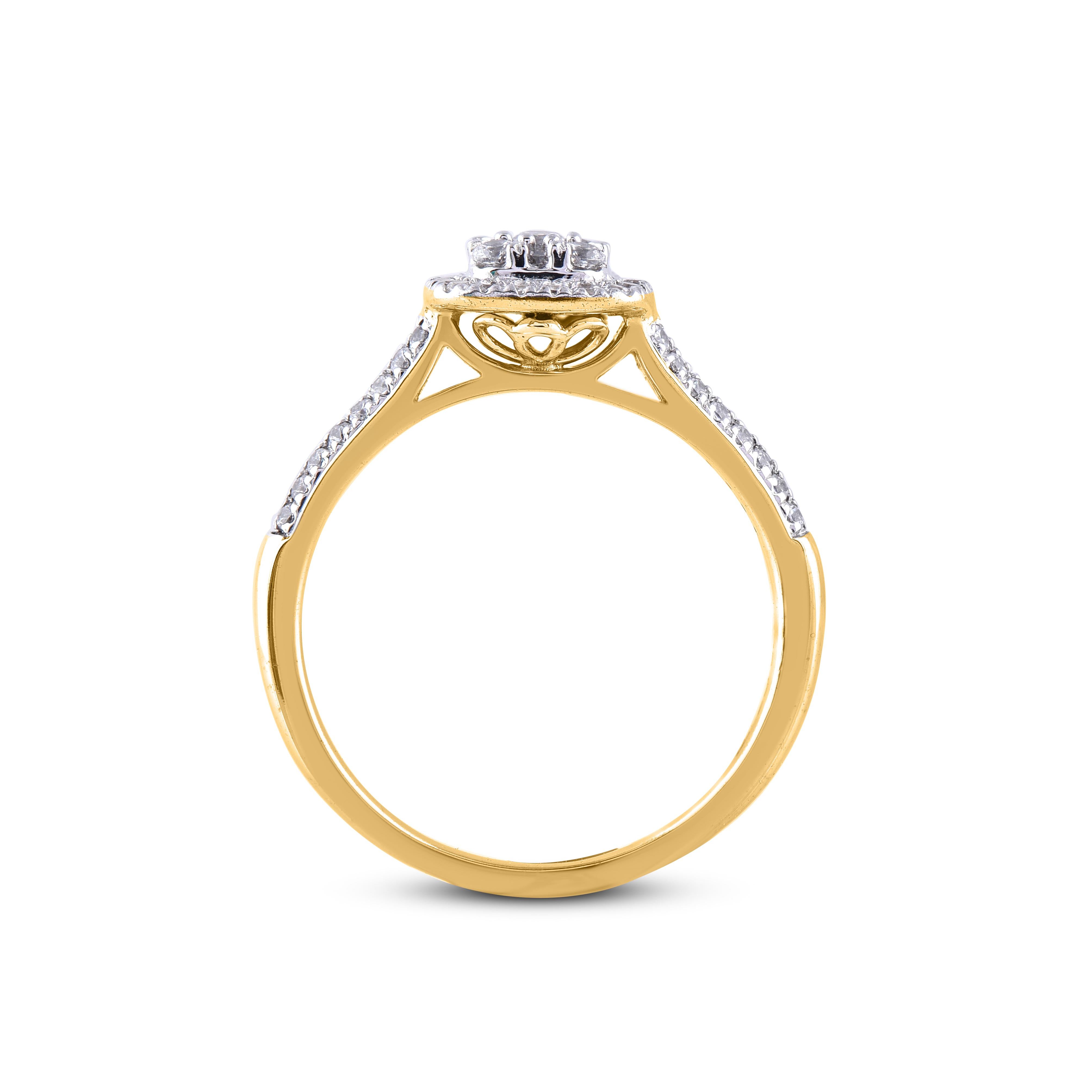 Bague de fiançailles taille coussin en or jaune 14 carats avec diamants ronds de 0,50 carat TJD Neuf - En vente à New York, NY
