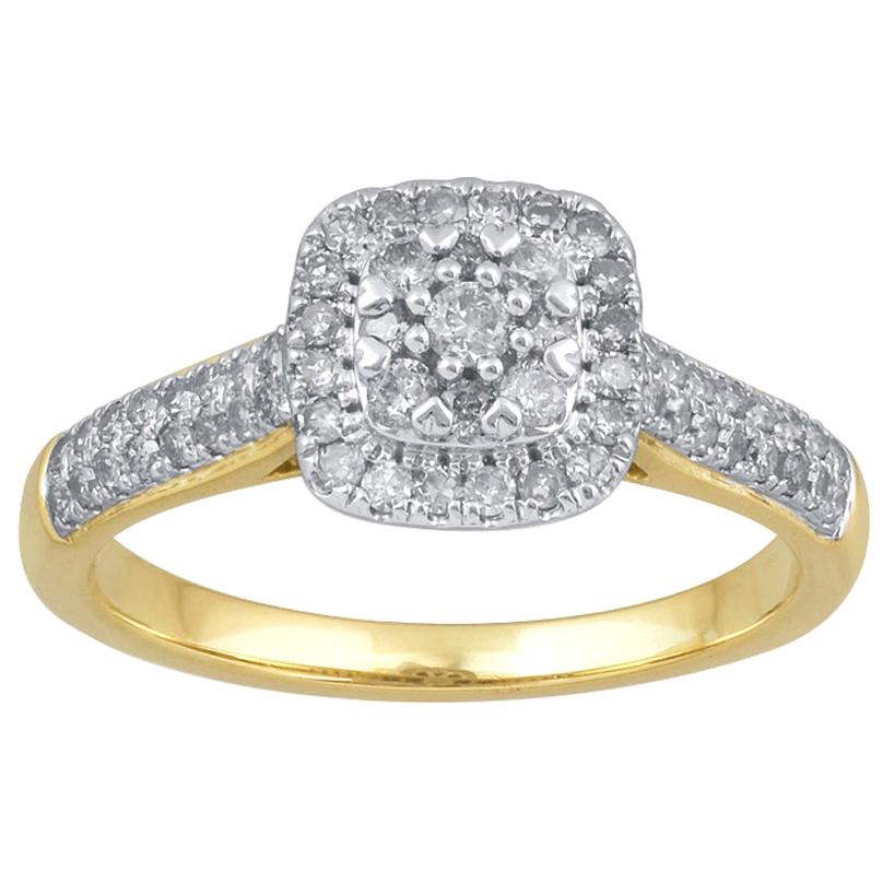 TJD Bague de fiançailles en forme de coussin en or jaune 14 carats avec diamants ronds de 0,50 carat en vente