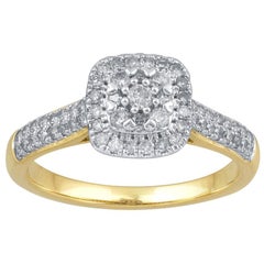 TJD Bague de fiançailles en forme de coussin en or jaune 14 carats avec diamants ronds de 0,50 carat
