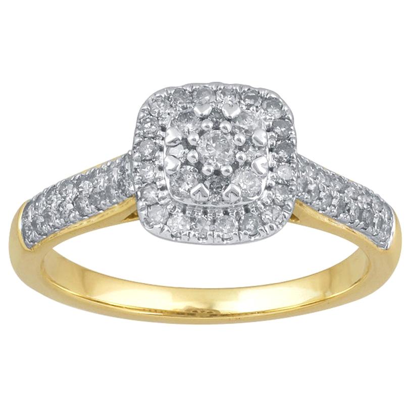 TJD 0,50 Karat runder Diamant 14 Karat Gelbgold Verlobungsring in Kissenform mit Kissenschliff