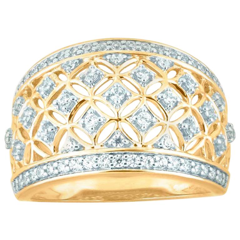 TJD 0.50 Carat Round Diamond 14 Karat Yellow Gold Designer Dome Wedding Band For Sale