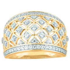 Used TJD 0.50 Carat Round Diamond 14 Karat Yellow Gold Designer Dome Wedding Band