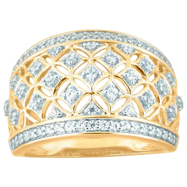 TJD 0.50 Carat Round Diamond 14 Karat Yellow Gold Designer Dome Wedding Band