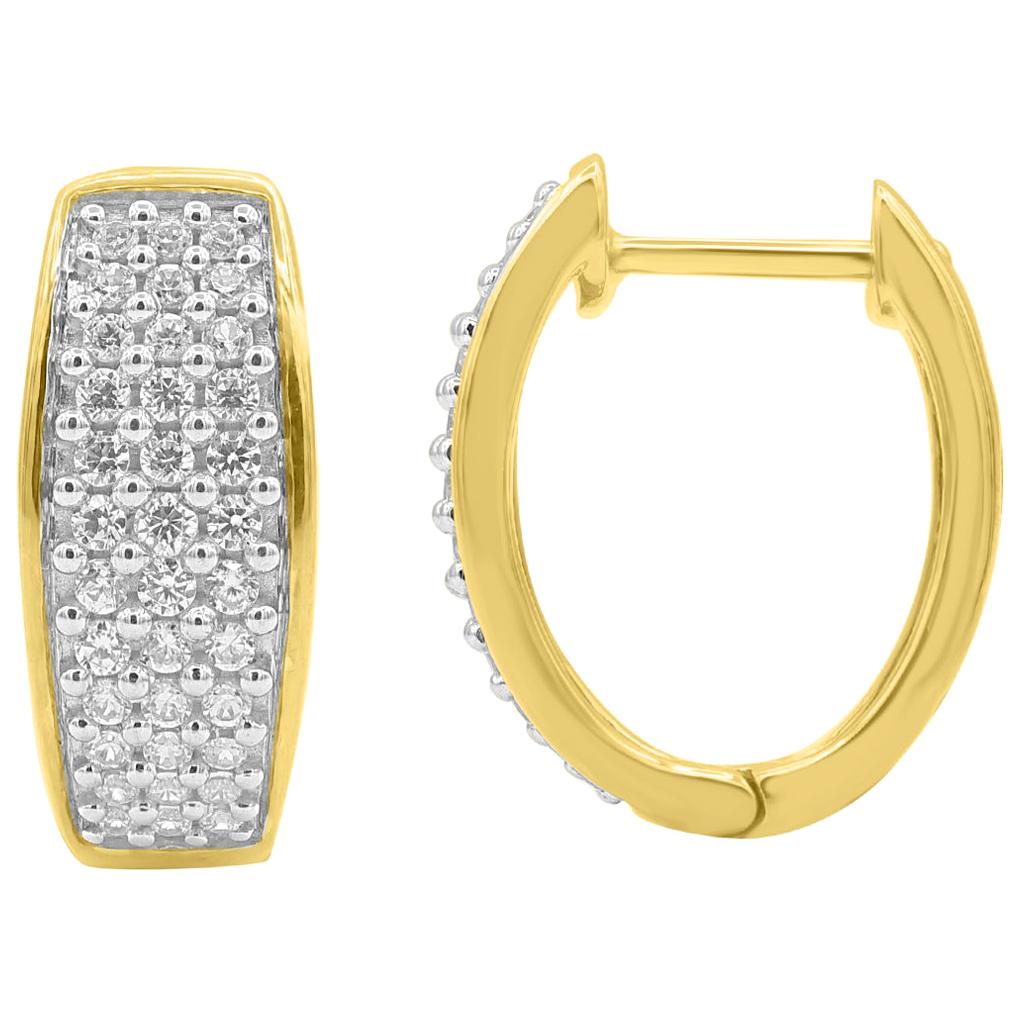 TJD 0.50 Carat Round Diamond 14 Karat Yellow Gold Designer Huggie Hoop Earrings