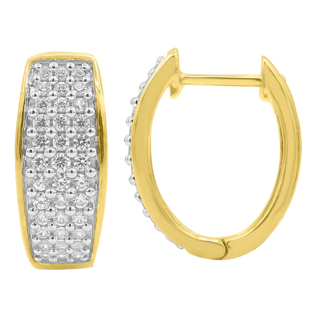 TJD 0.50 Carat Round Diamond 14 Karat Yellow Gold Designer Huggie Hoop Earrings
