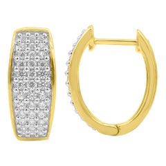 TJD 0.50 Carat Round Diamond 14 Karat Yellow Gold Designer Huggie Hoop Earrings
