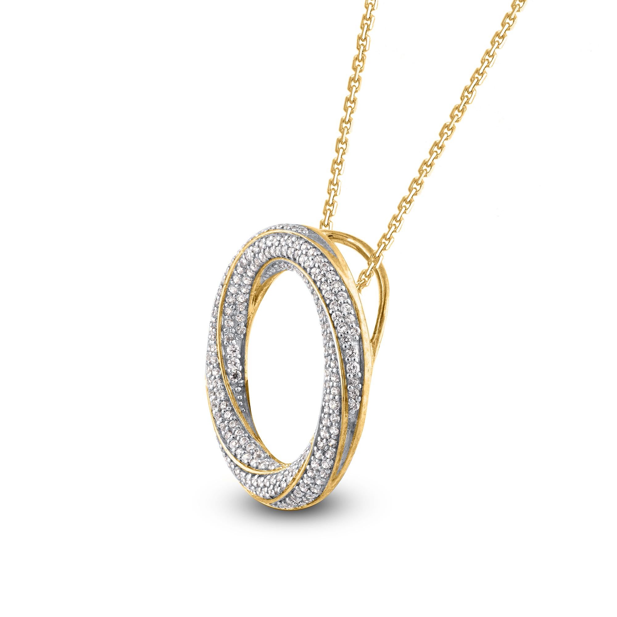 Round Cut TJD 0.50 Carat Round Diamond 14 Karat Yellow Gold Designer Spiral Circle Pendant For Sale