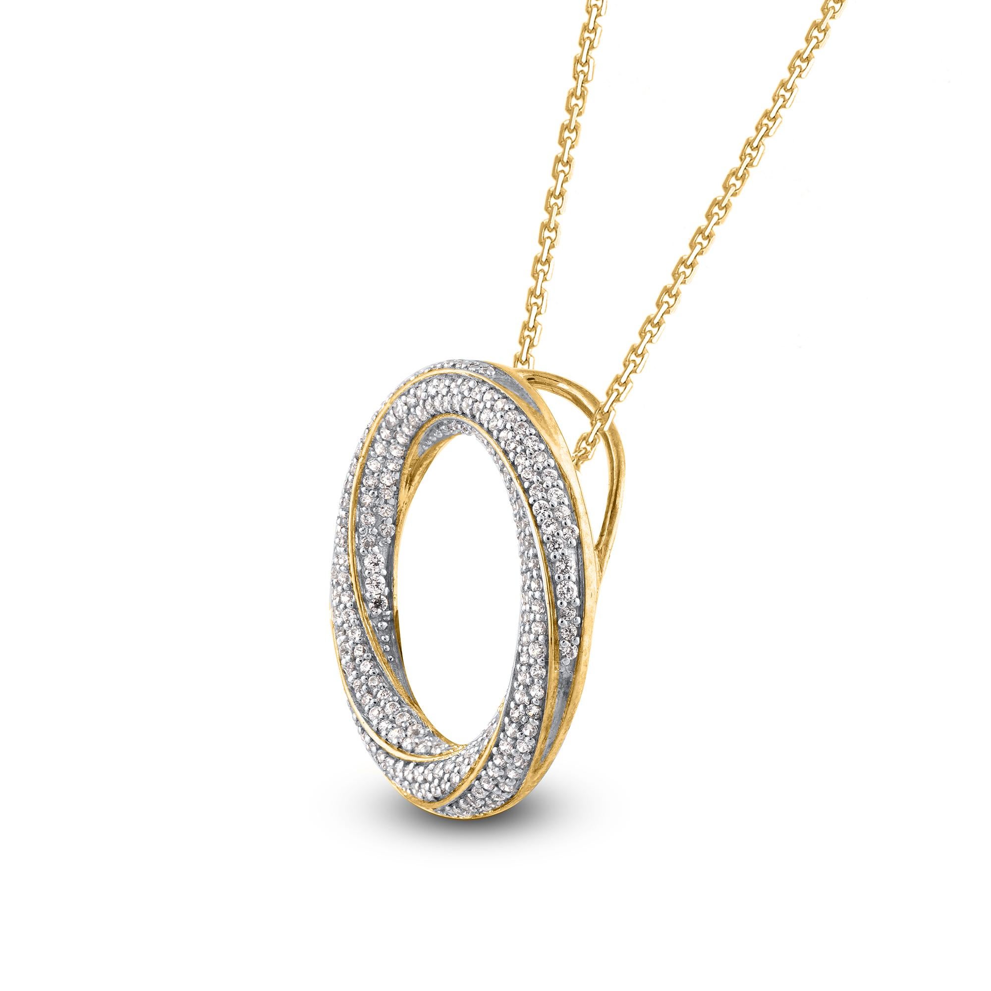Art Déco TJD 0,50 Carat Round Diamond 14 Karat Yellow Gold Designer Spiral Circle Pendant in vendita