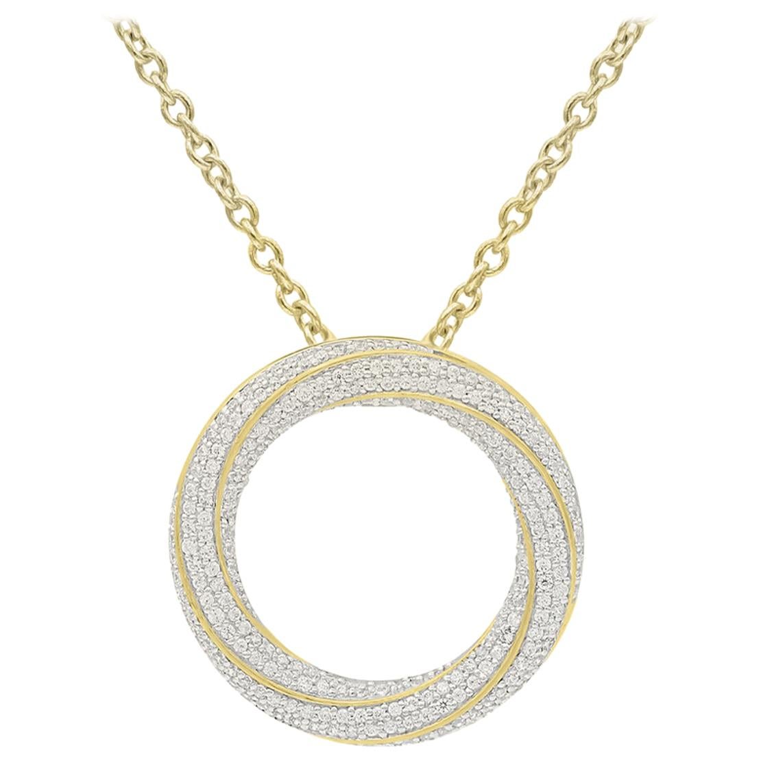 TJD 0.50 Carat Round Diamond 14 Karat Yellow Gold Designer Spiral Circle Pendant For Sale