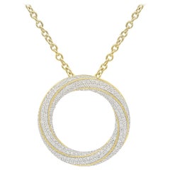 TJD 0.50 Carat Round Diamond 14 Karat Yellow Gold Designer Spiral Circle Pendant
