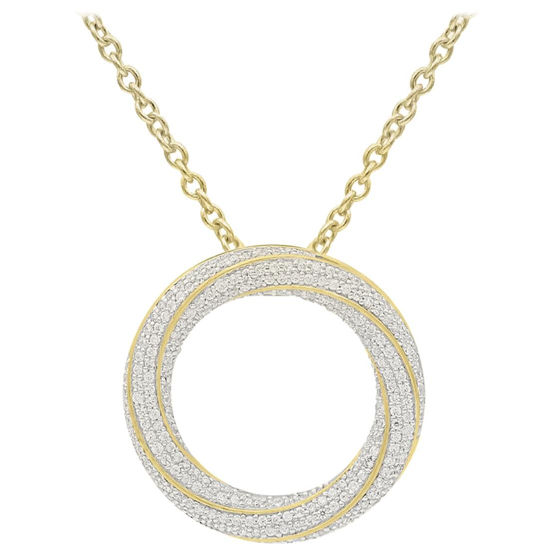TJD 0.50 Carat Round Diamond 14 Karat Yellow Gold Designer Spiral Circle Pendant