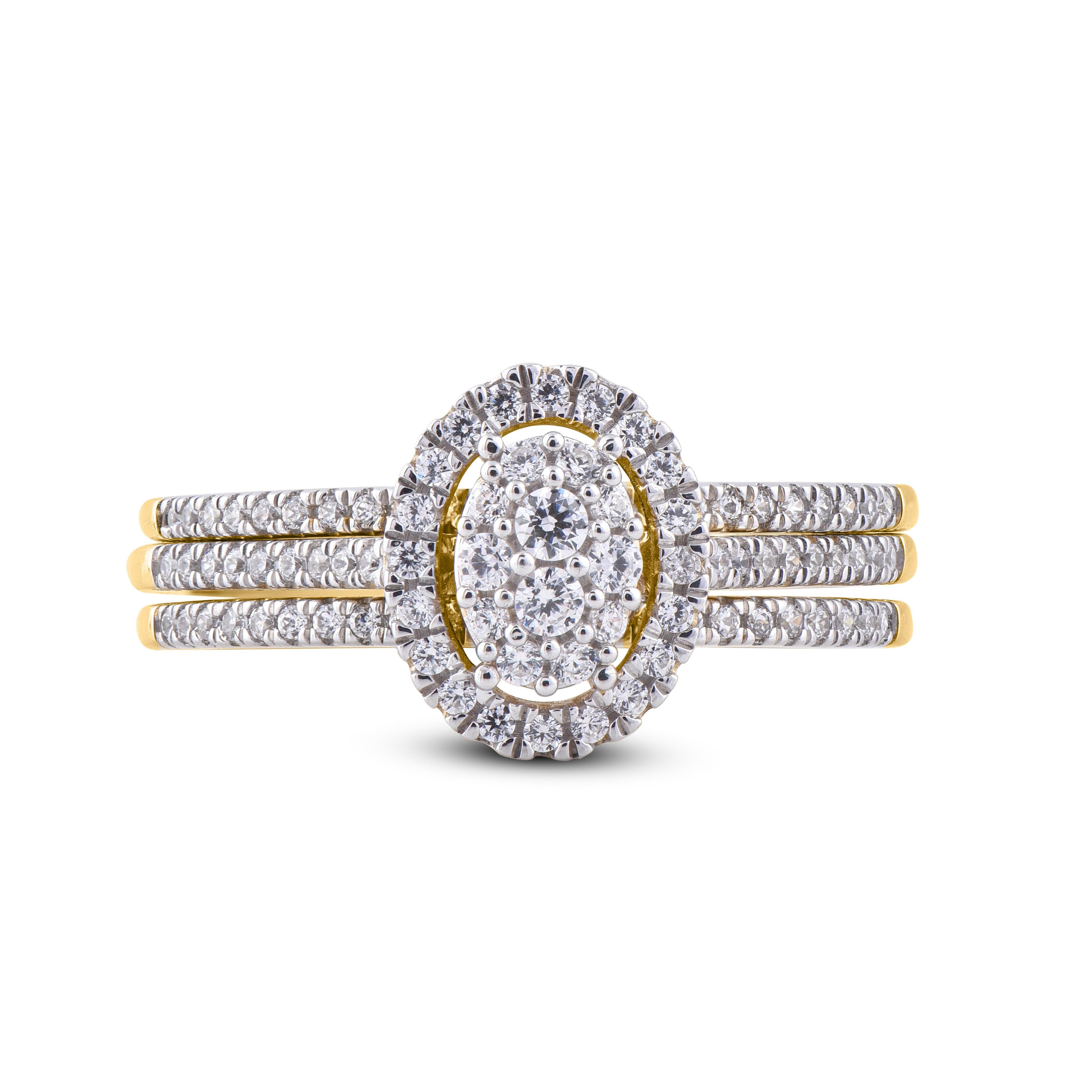 Round Cut TJD 0.50 Carat Round Diamond 14 Karat Yellow Gold Engagement Ring Bridal Set For Sale