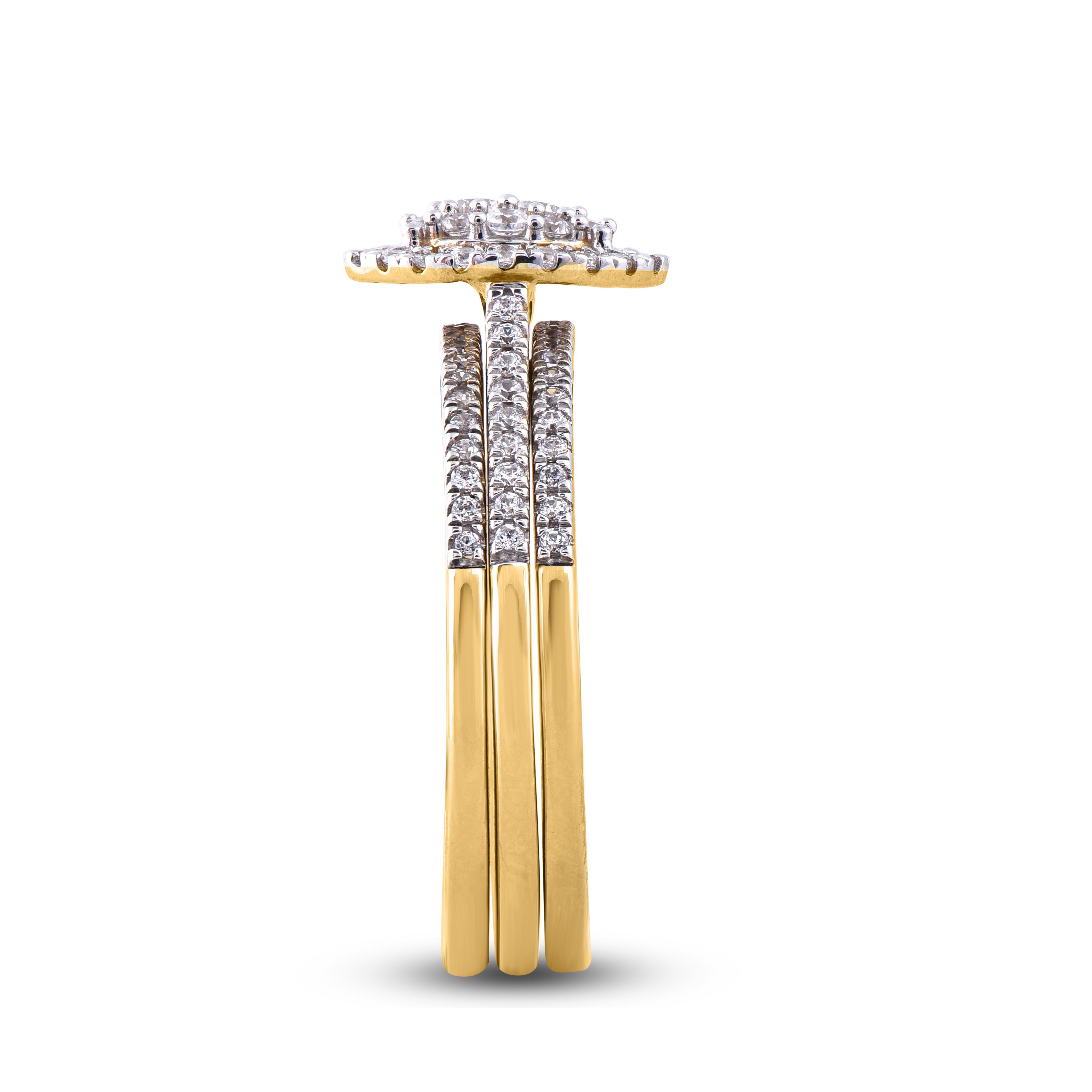 Taille ronde Bague de fiançailles en or jaune 14 carats sertie d'un diamant rond de 0,50 carat TJD en vente