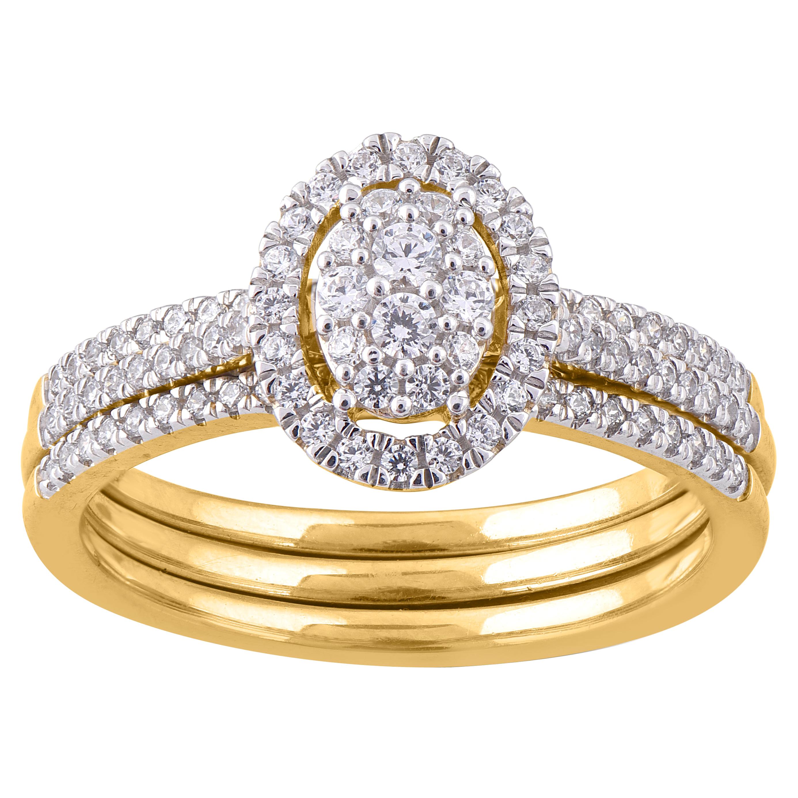 TJD 0.50 Carat Round Diamond 14 Karat Yellow Gold Engagement Ring Bridal Set For Sale