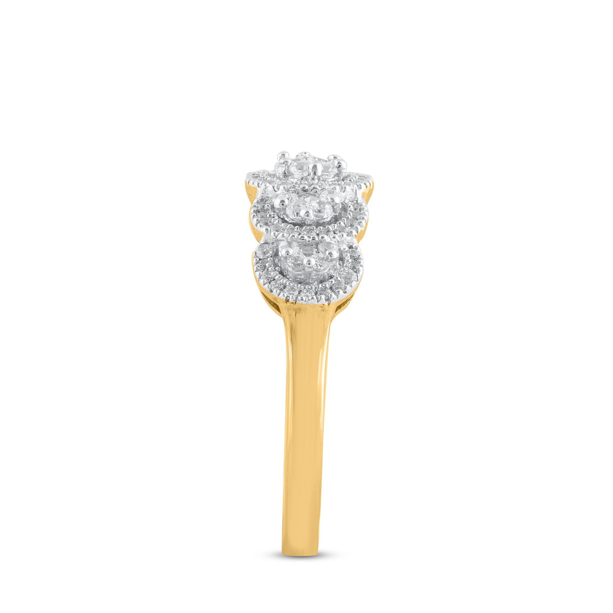 Round Cut TJD 0.50 Carat Round Diamond 14 Karat Yellow Gold Halo 5 Cluster Designer Ring For Sale