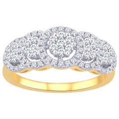 TJD 0.50 Carat Round Diamond 14 Karat Yellow Gold Halo 5 Cluster Designer Ring