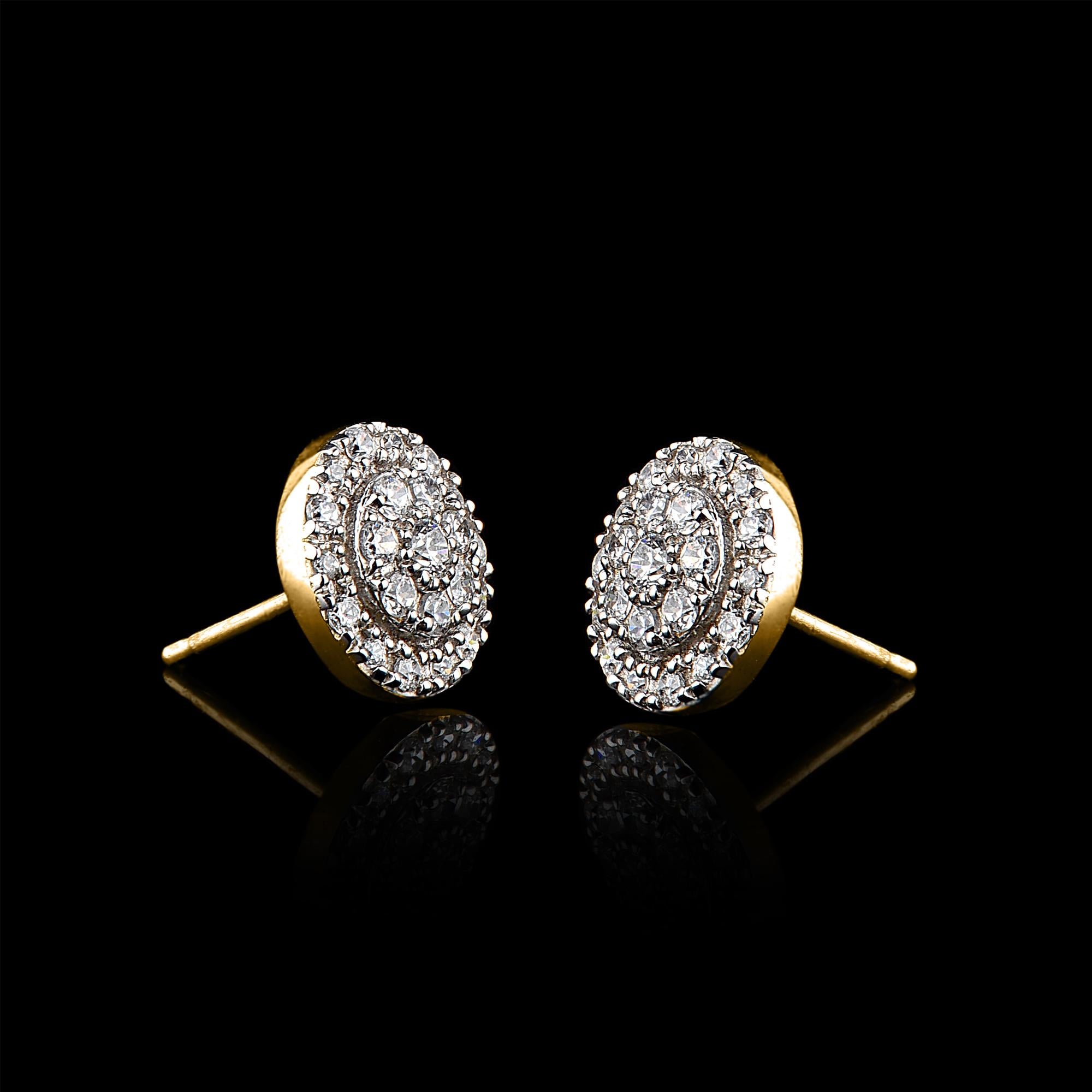 Women's TJD 0.50 Carat Round Diamond 14 Karat Yellow Gold Halo Cluster Stud Earrings For Sale