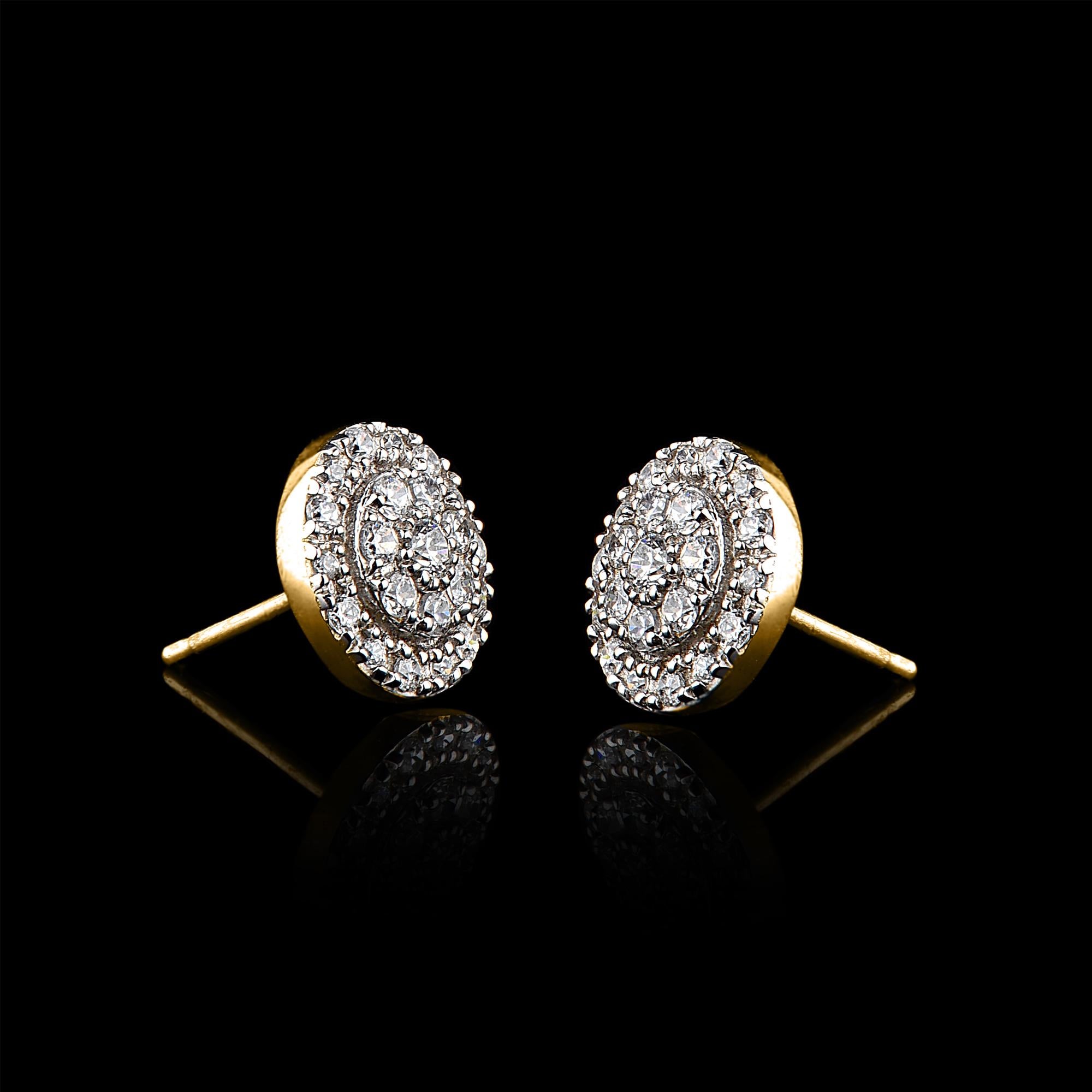 TJD - Boucles d'oreilles Halo Cluster en or jaune 14 carats avec diamant rond de 0,50 carat Neuf - En vente à New York, NY