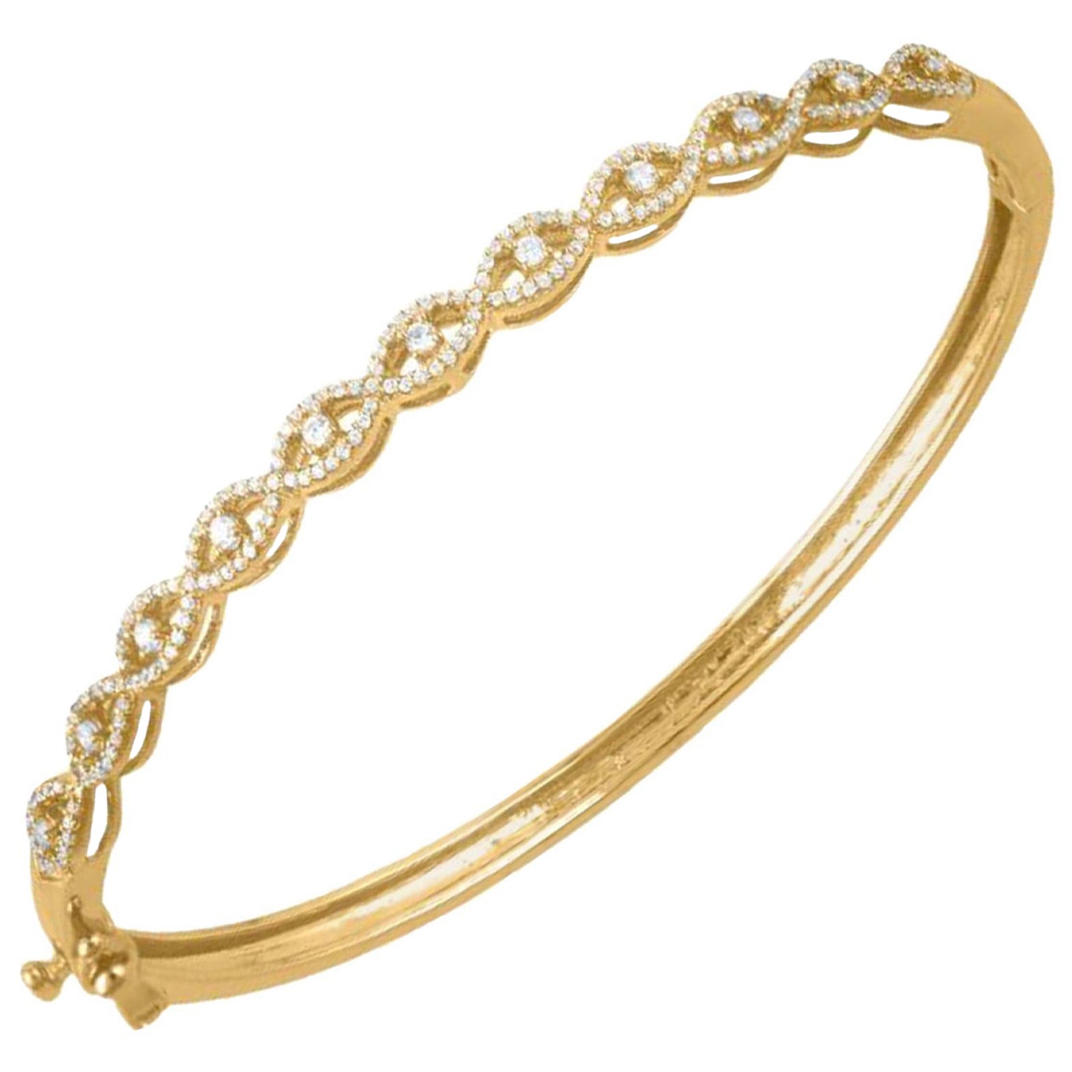 TJD 0.50 Carat Round Diamond 14 Karat Yellow Gold Infinity Designer Bangle