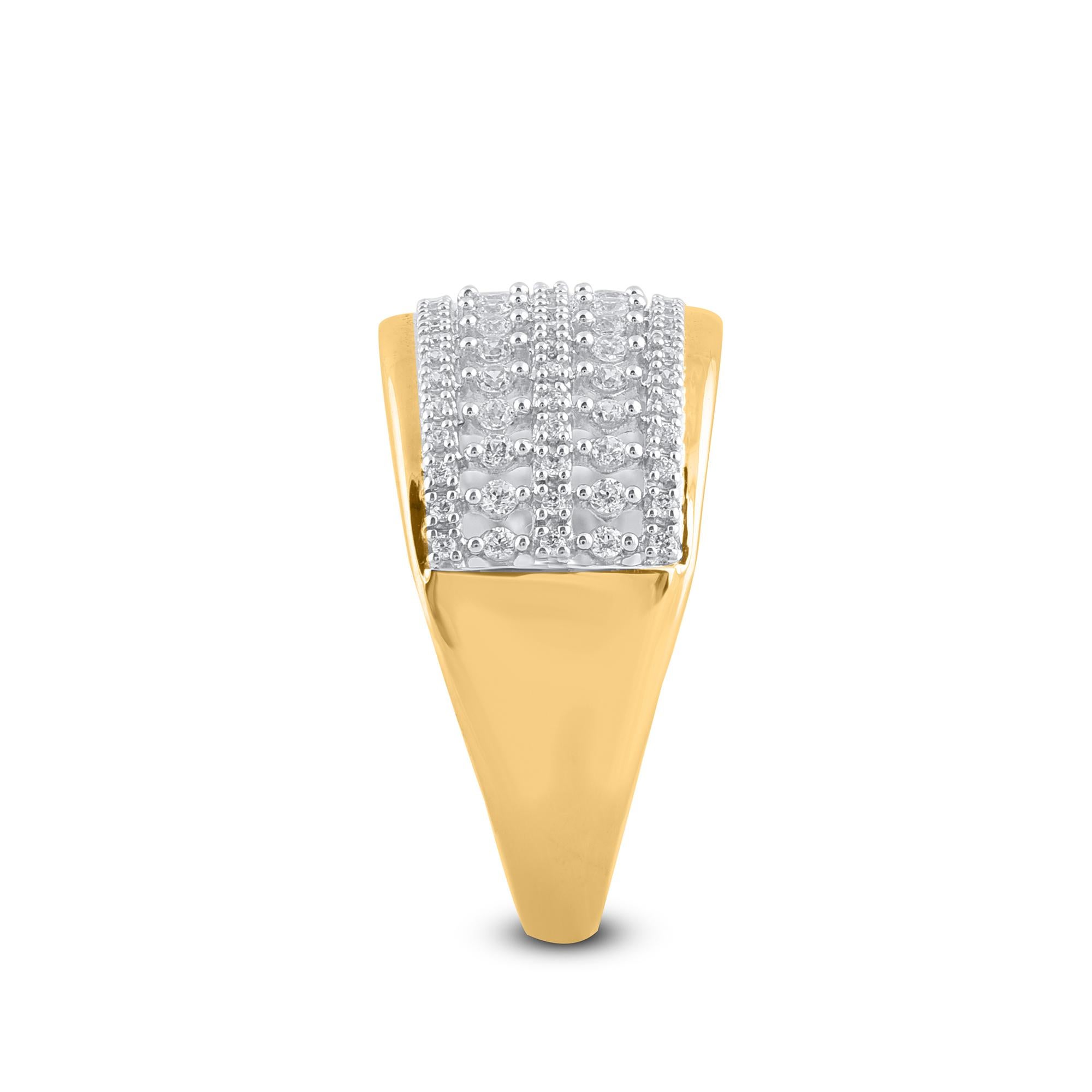 Round Cut TJD 0.50 Carat Round Diamond 14 Karat Yellow Gold Multi-Row Wedding Dome Ring For Sale