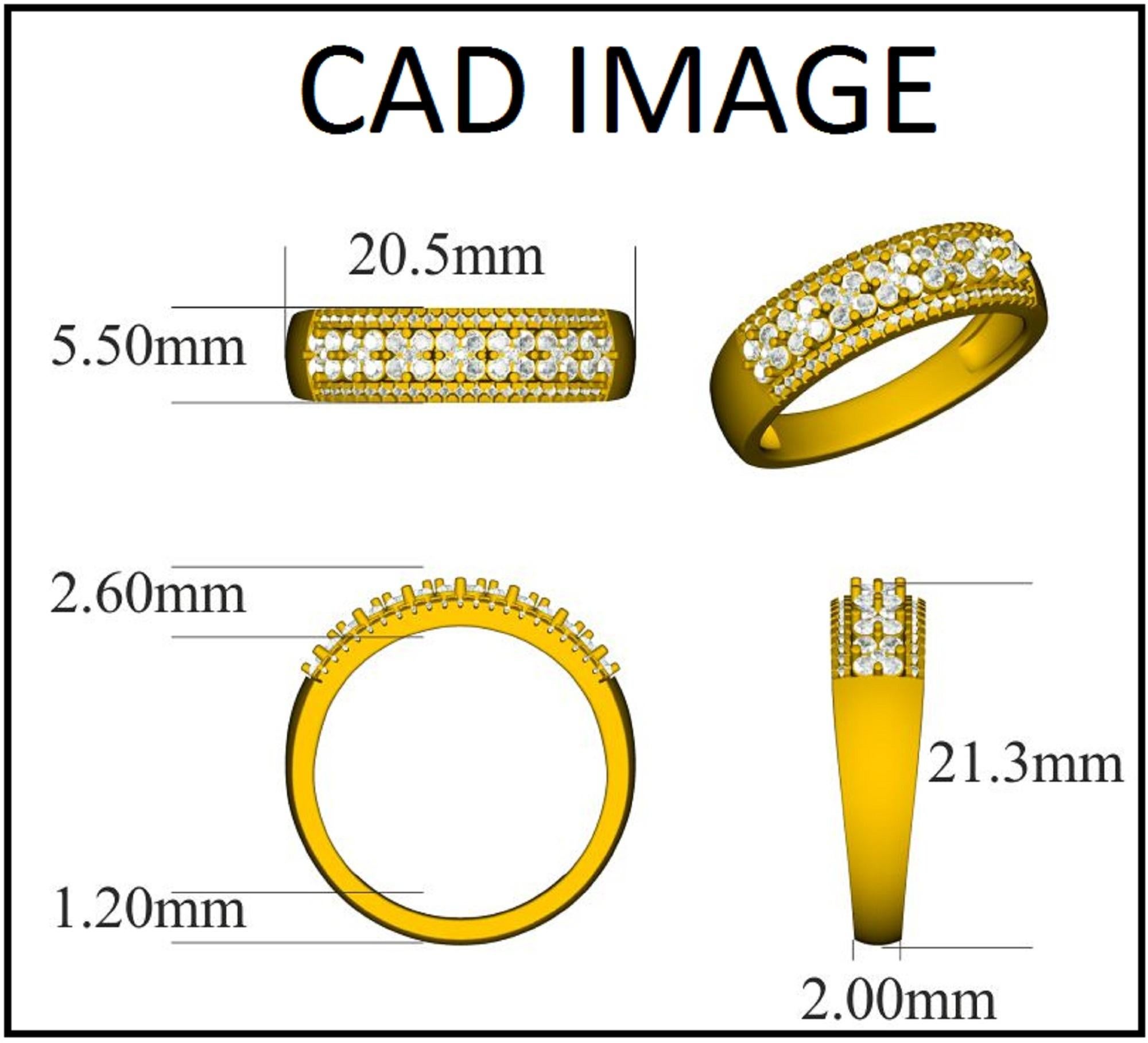 Truly exquisite, this multi row diamond wedding band ring is sure to be admired for the inherent classic beauty and elegance within its design. The total weight of diamonds 0.50 carat, H-I color, I2 Clarity. This ring is beautifully crafted in 14K