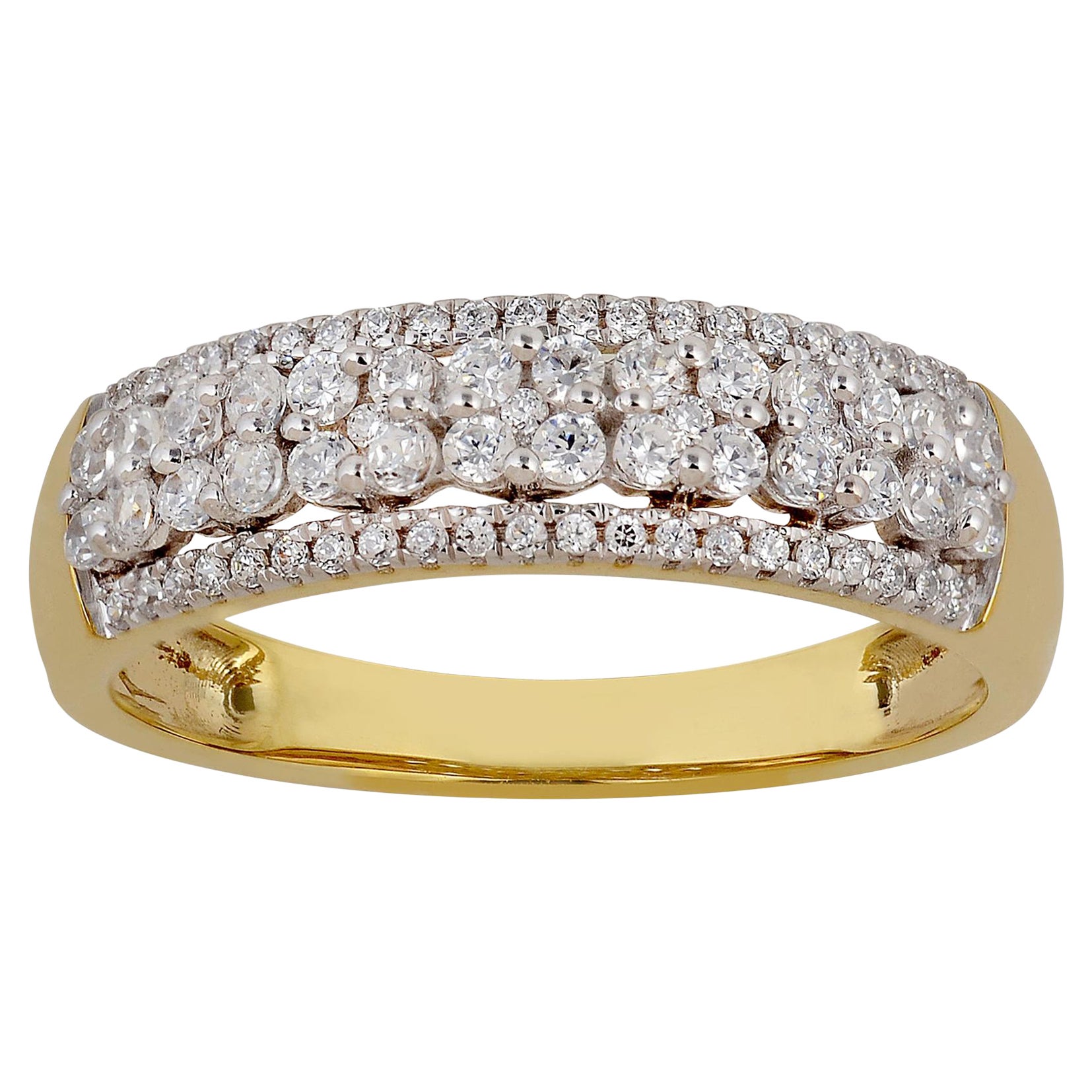 TJD 0.50 Carat Round Diamond 14 Karat Yellow Gold Multi Row Wide Wedding Band en vente