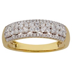 TJD 0.50 Carat Round Diamond 14 Karat Yellow Gold Multi Row Wide Wedding Band