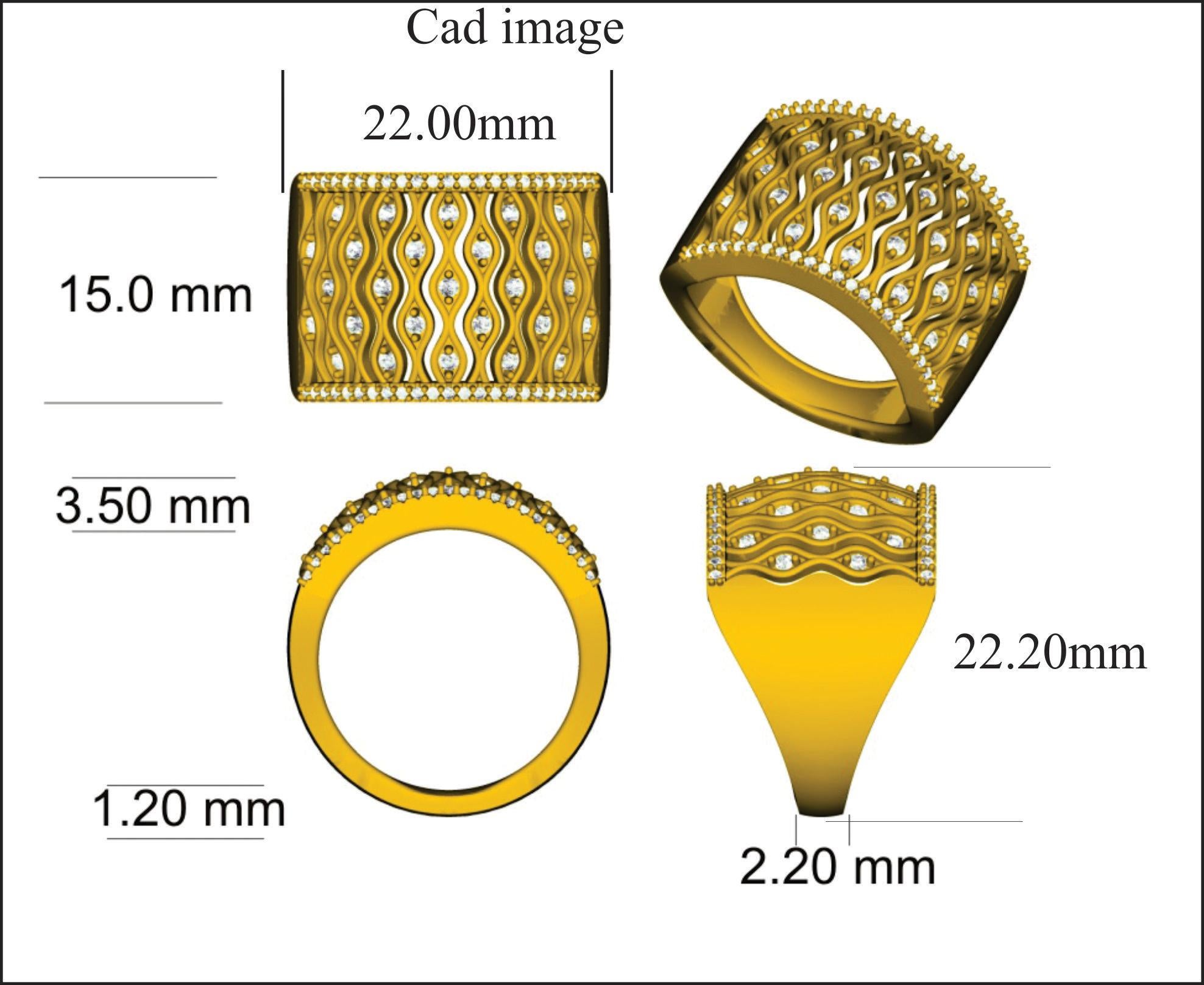 Magnifique bague de mode en diamant naturel rond. Cette bague est magnifiquement conçue et sertie de 73 diamants ronds. Le poids total des diamants 0,50  carat, couleur H-I et pureté I2. Cette bague de mode présente une finition très polie et
