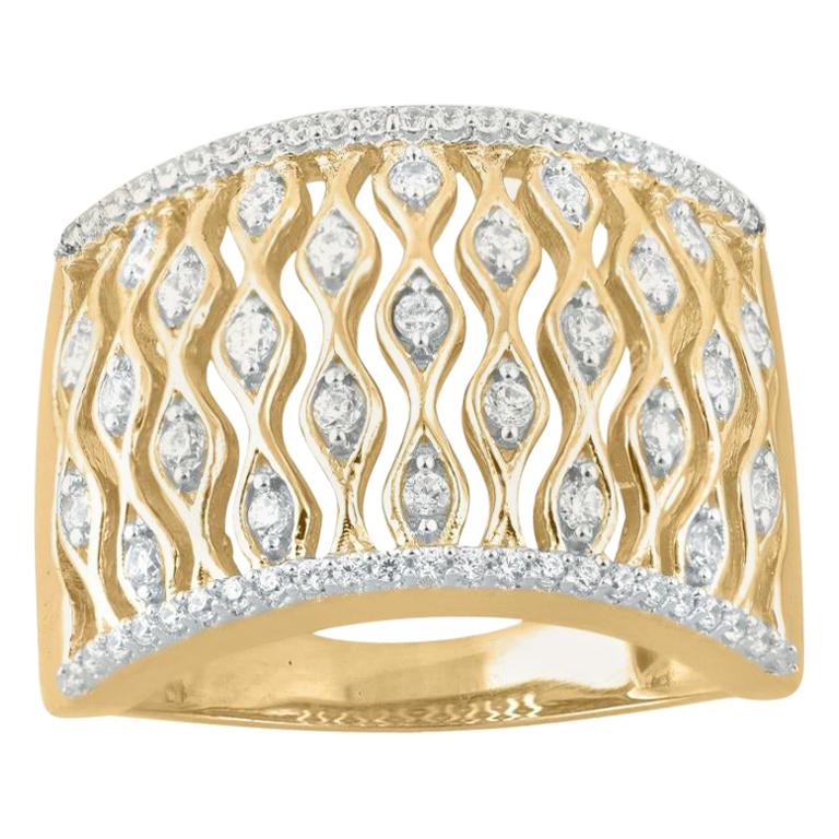 TJD 0.50 Carat Round Diamond 14 Karat Yellow Gold Vintage Style Fashion Ring