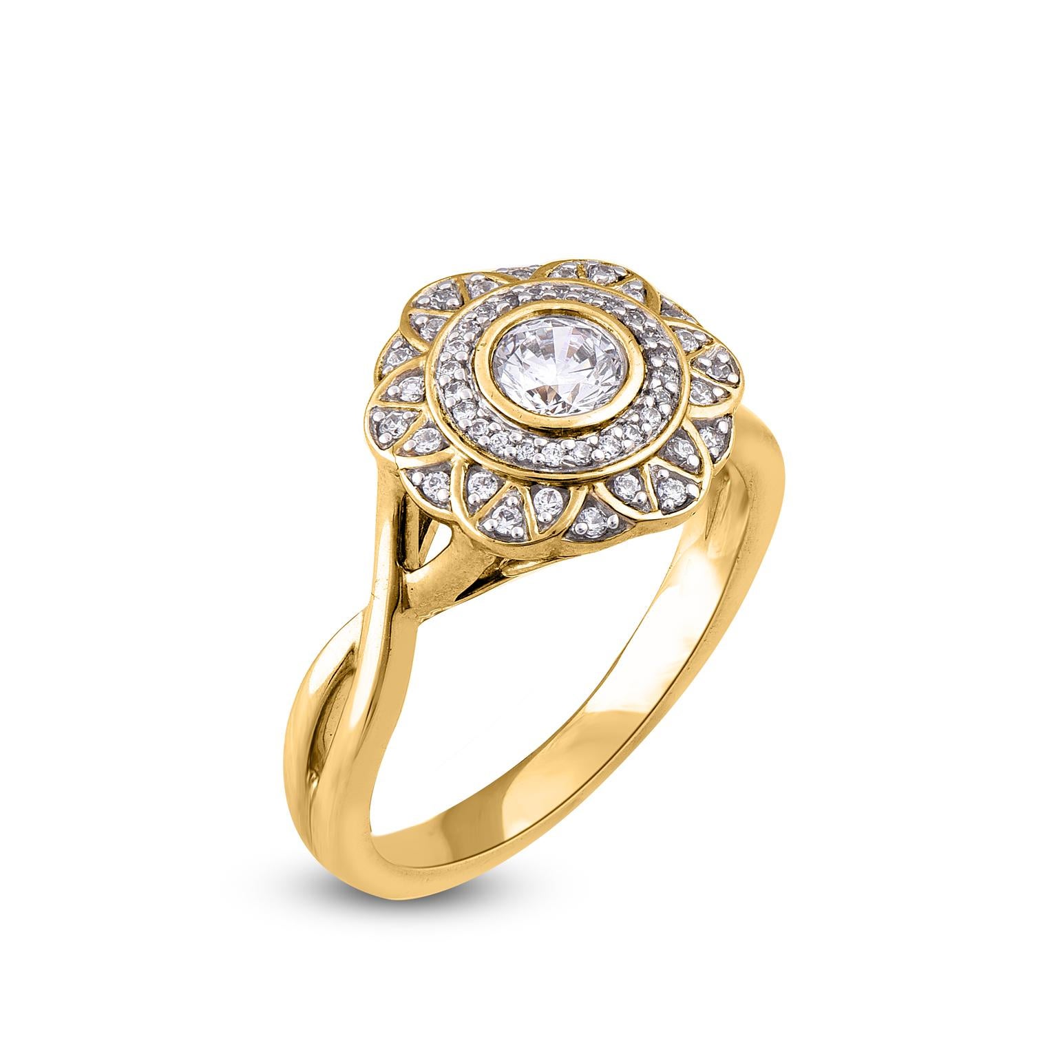 Contemporary TJD 0.50 Carat Round Diamond 14 Karat Yellow Gold Vintage Wedding Ring For Sale