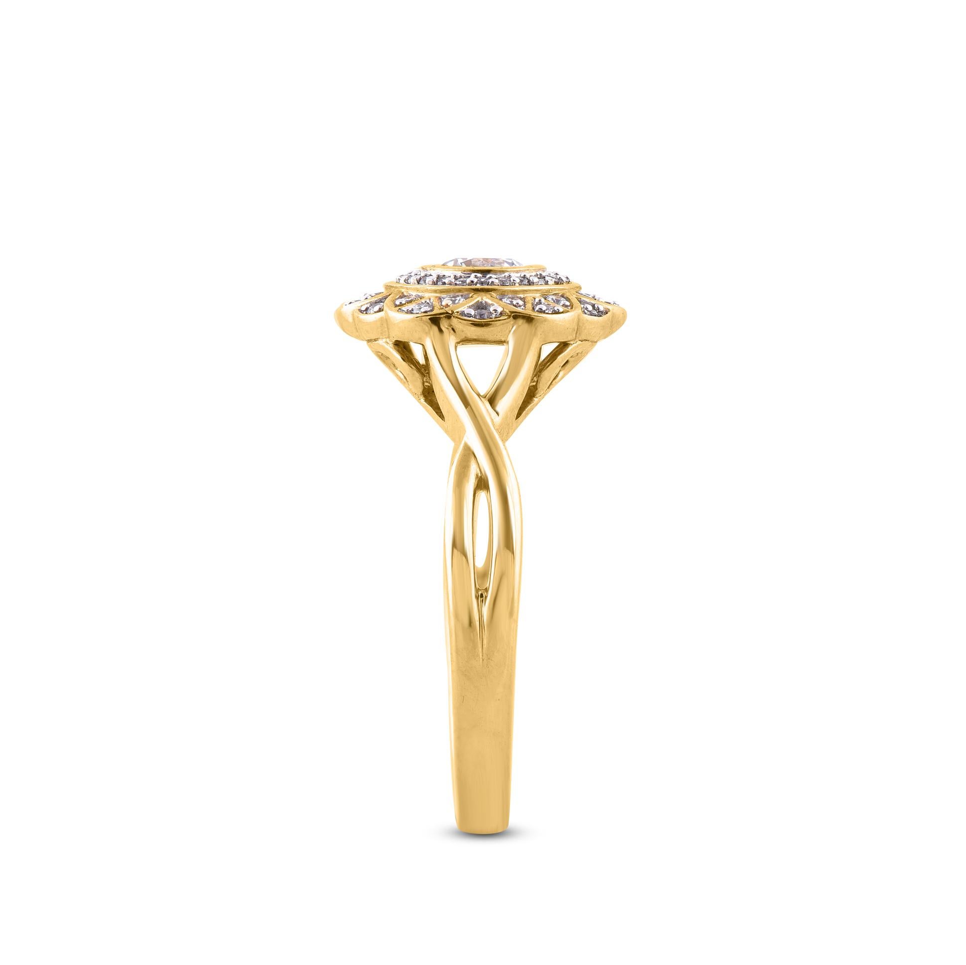 Round Cut TJD 0.50 Carat Round Diamond 14 Karat Yellow Gold Vintage Wedding Ring For Sale