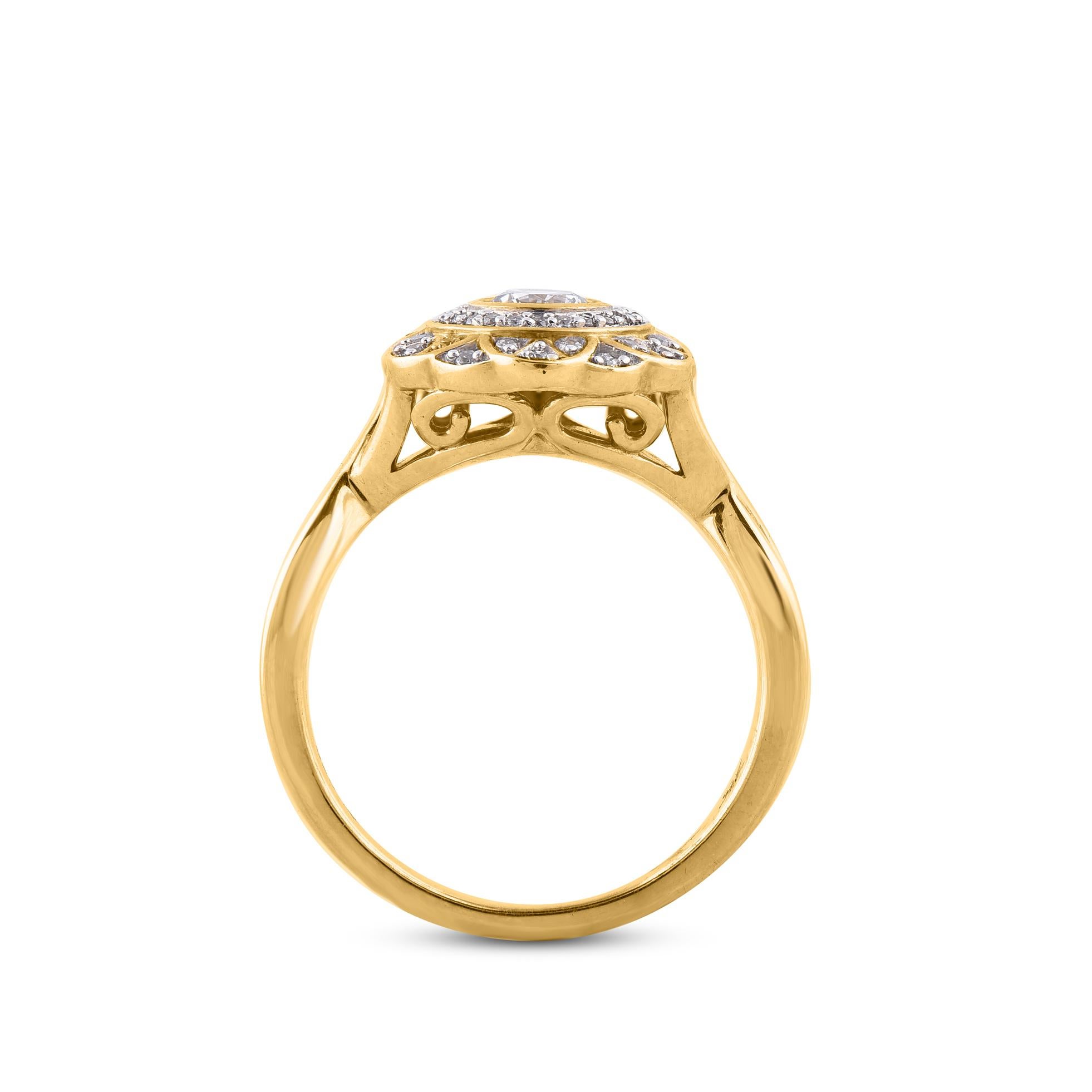 TJD 0.50 Carat Round Diamond 14 Karat Yellow Gold Vintage Wedding Ring In New Condition For Sale In New York, NY