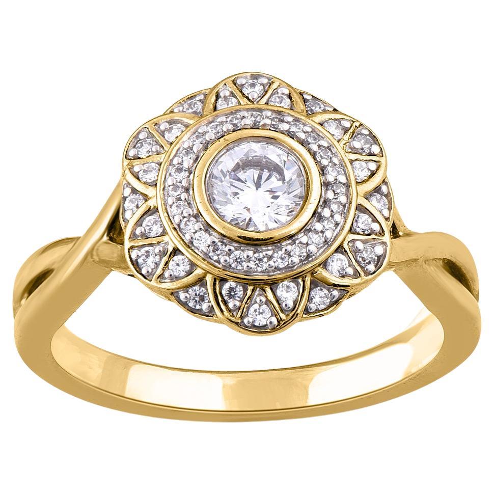 TJD 0.50 Carat Round Diamond 14 Karat Yellow Gold Vintage Wedding Ring For Sale