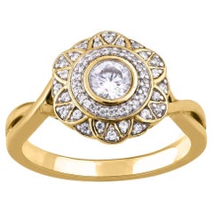 Bague de mariage vintage en or jaune 14 carats avec diamants ronds de 0,50 carat TJD