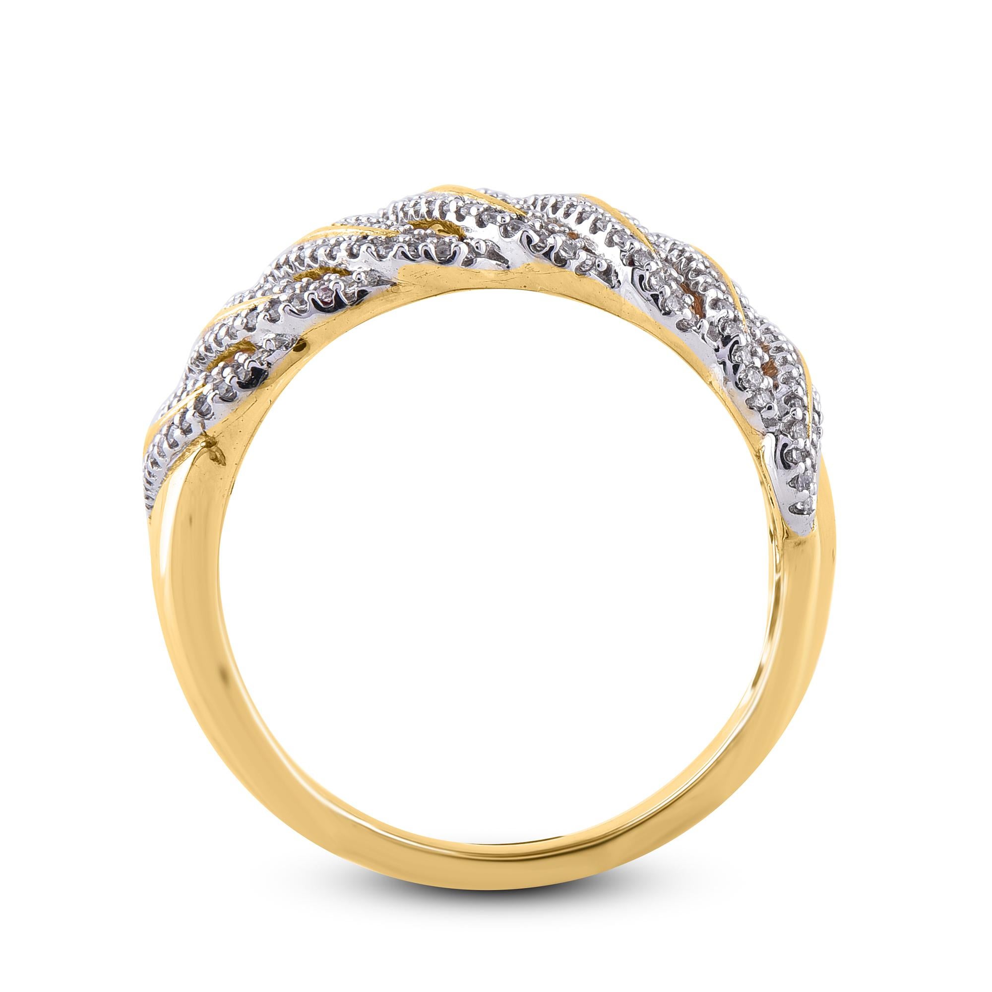 TJD 0.50 Carat Round Diamond 14 Karat Yellow Gold Wavy Shaped Wide Wedding Band In New Condition For Sale In New York, NY